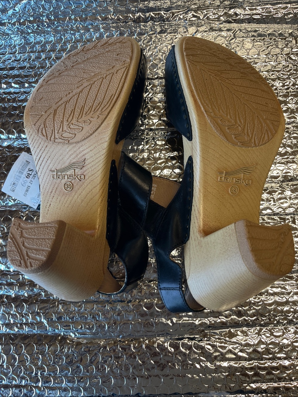 Dansko Black Leather Open-Toe Slingback Sandals with Gold Buckle - Picture 8 of 12